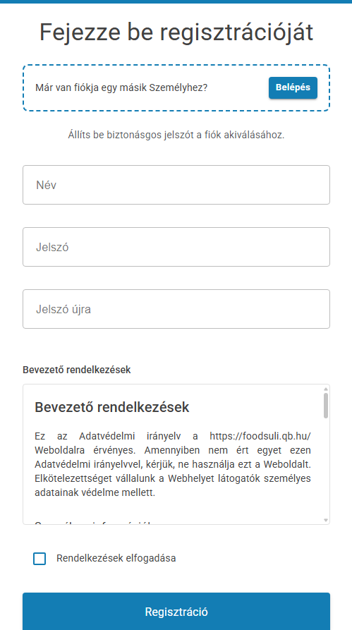 Regisztrációs űrlap